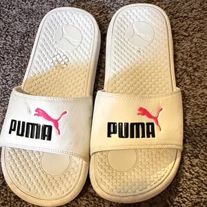 Puma White Slides with Vibrant Pink Logo